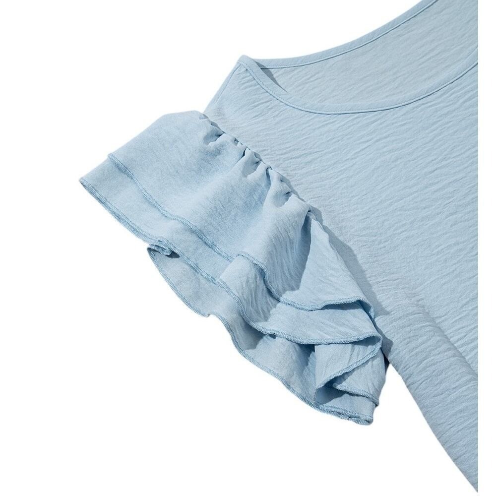 Mist Blue Ruffled Short Sleeve Top New Size Large - Picture 3 of 8